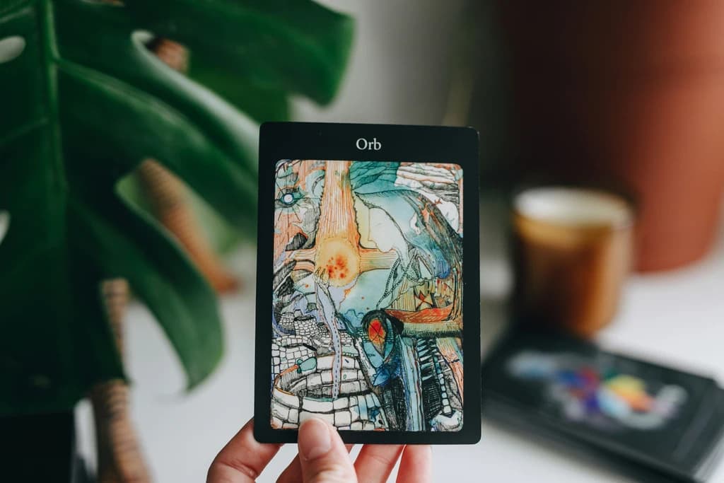 a close up of a tarot card