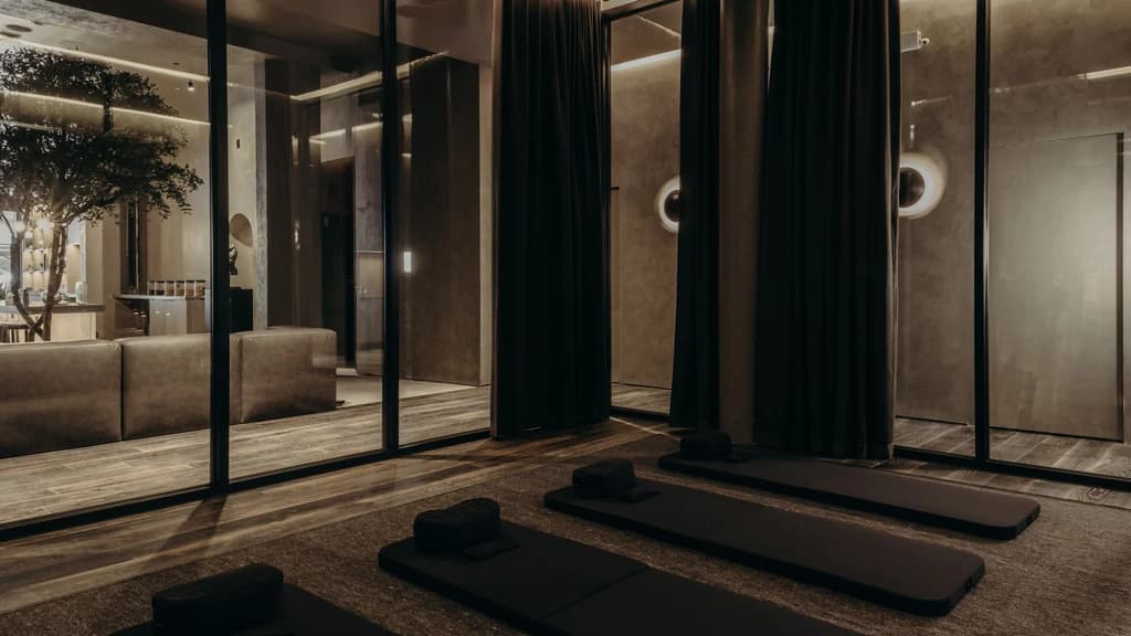 a room with mats available for meditating