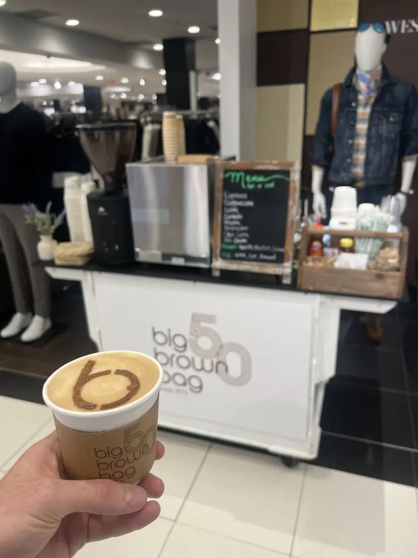 Bloomingdales Big Brown Bag branded cart with custom latte art