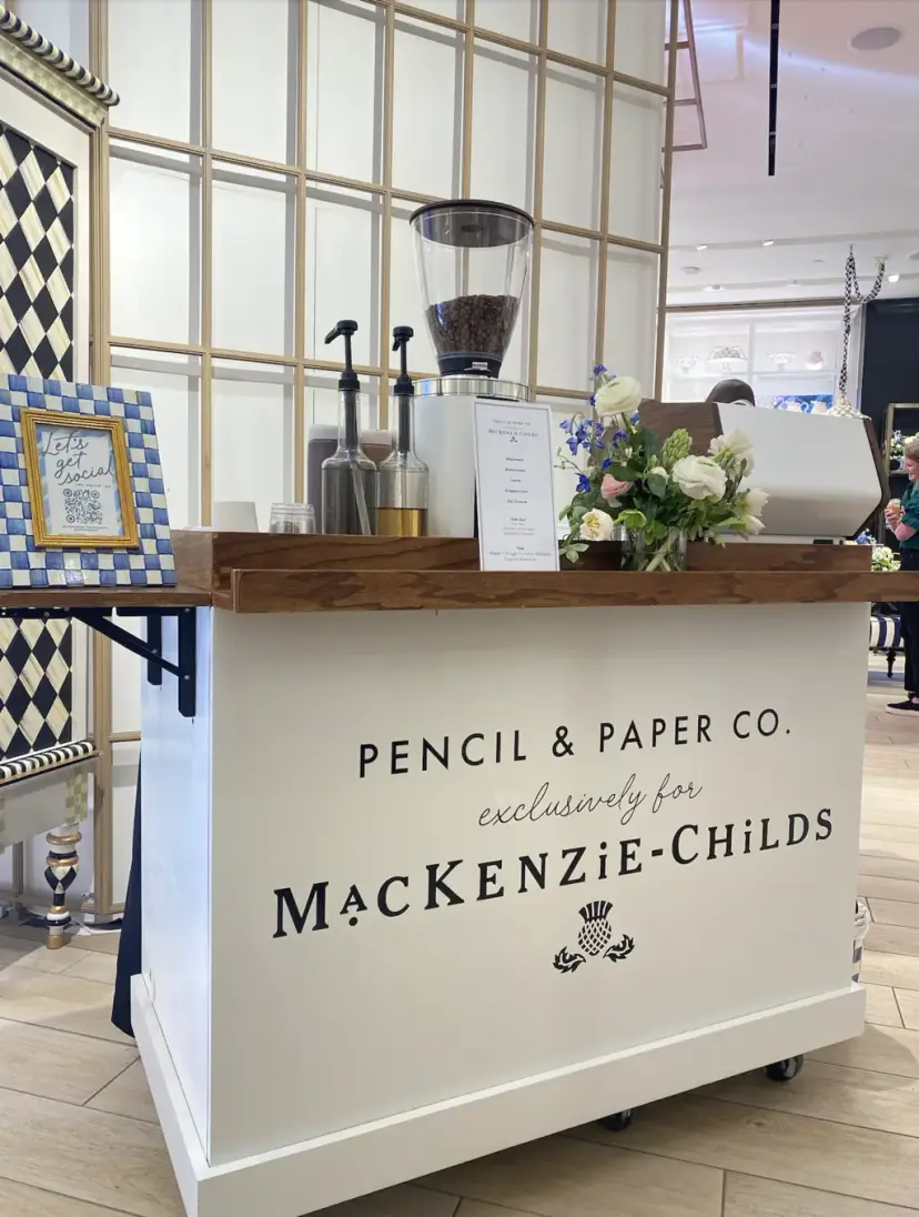 MacKenzie-Childs Pencil & Paper Co. branded espresso cart