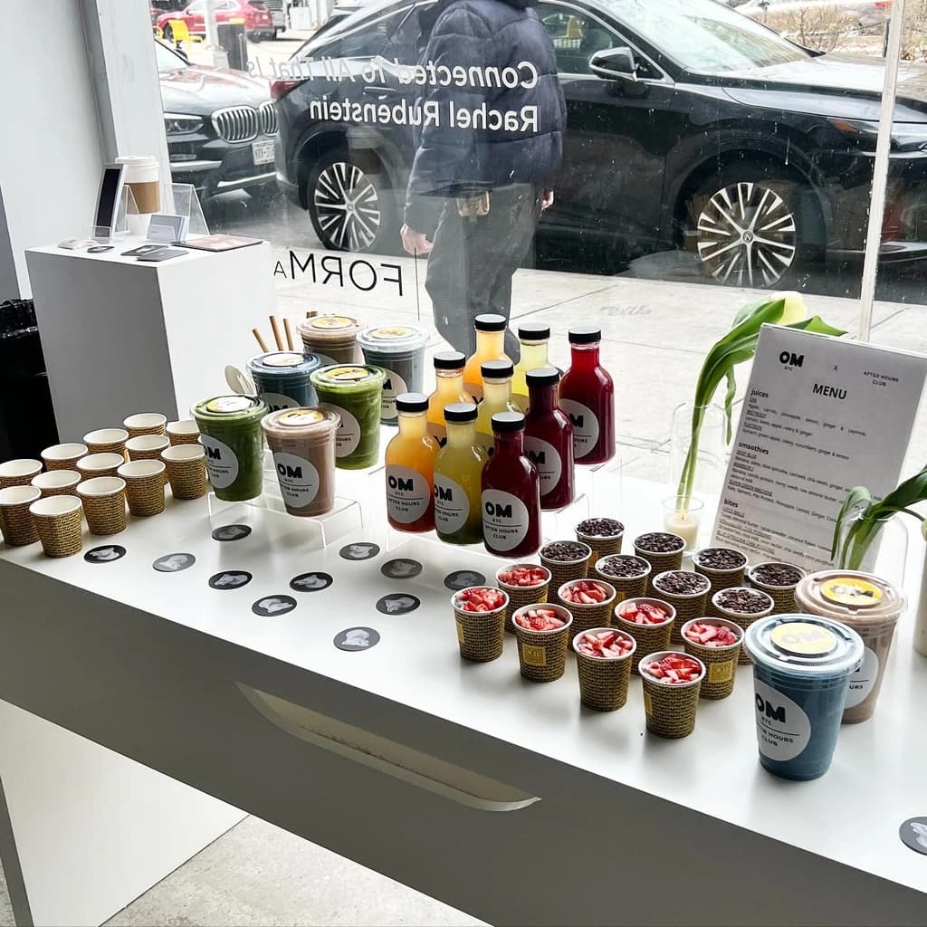 custom branded juices and smoothies on a table