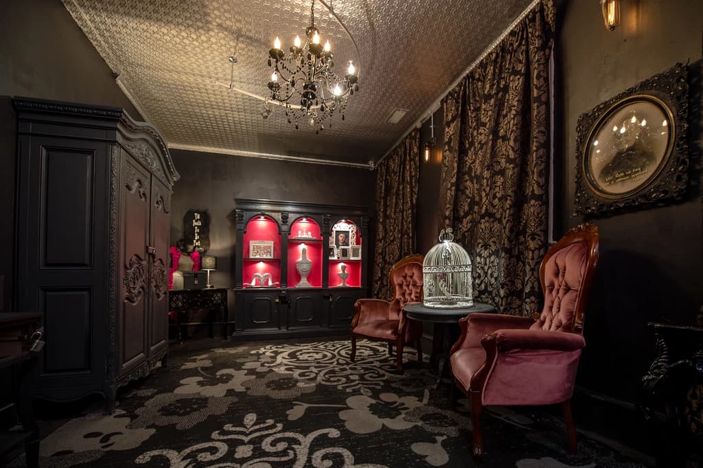 a room with ornate furnishings around it