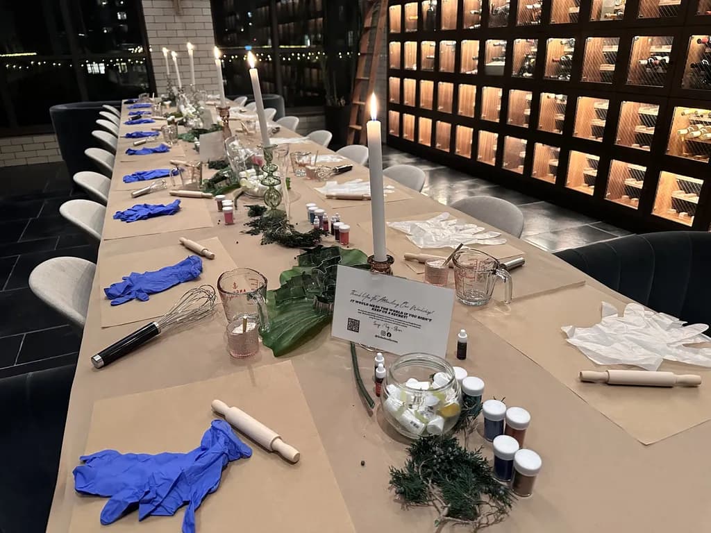 Close-up of a table with supplies for candle-making